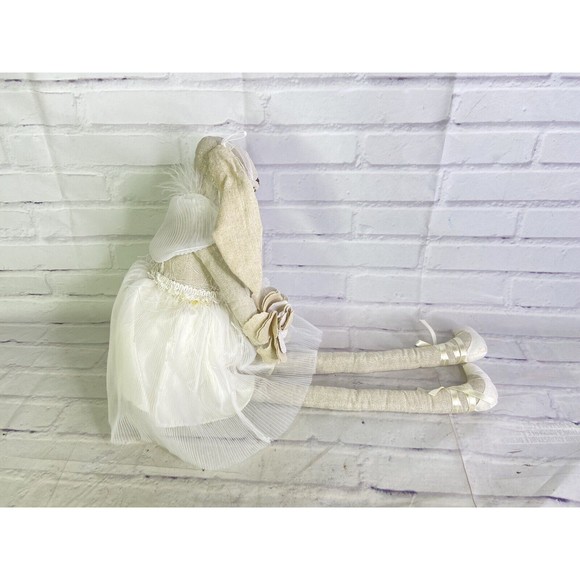 Hoppy Easter Shelf Sitter Ballerina Bunny Rabbit Doll Sitting White Beige Floral - Picture 3 of 12